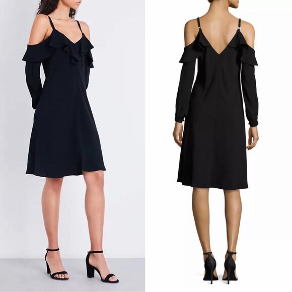 A.L.C Felicia Ruffle V-Neck Little Black Dress Size 2 - Picture 1 of 15